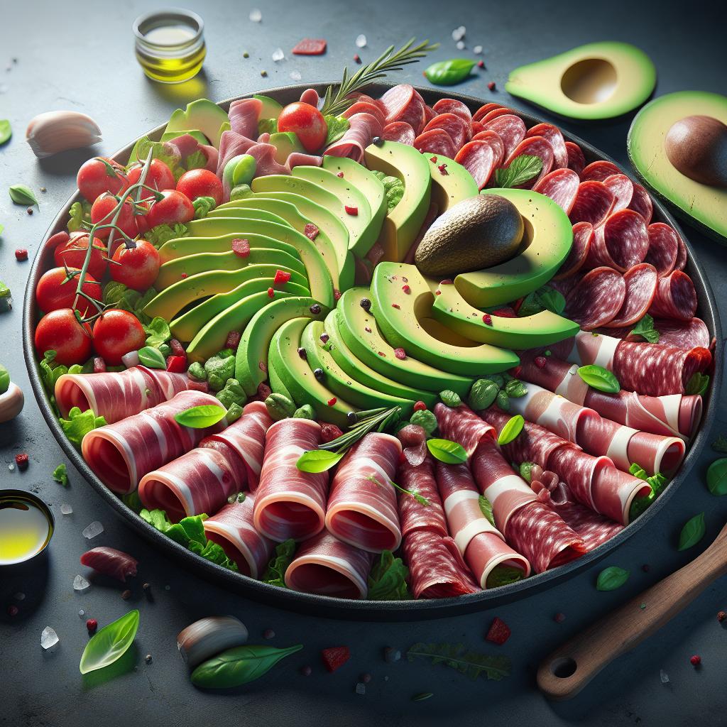 Antipasto de crudo y aguacate