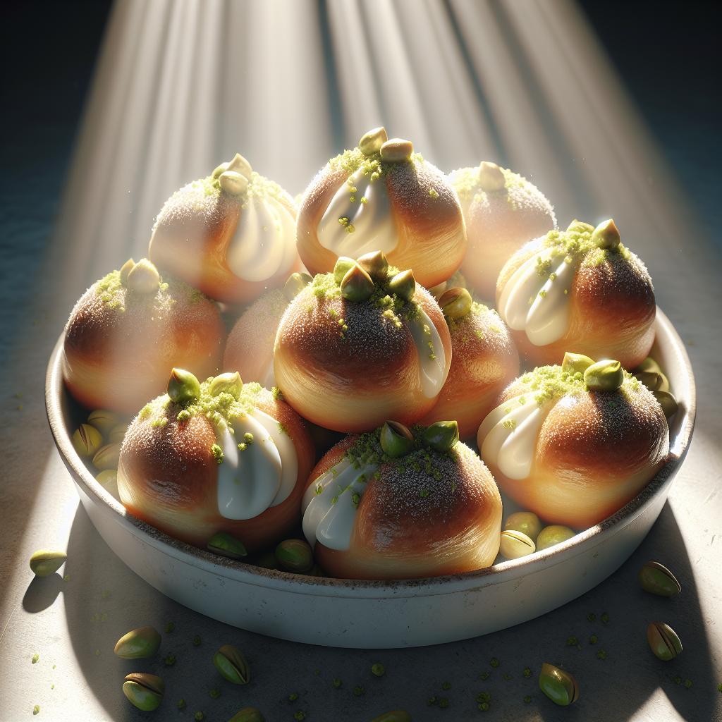 Bignè con crema de ricotta y pistachos