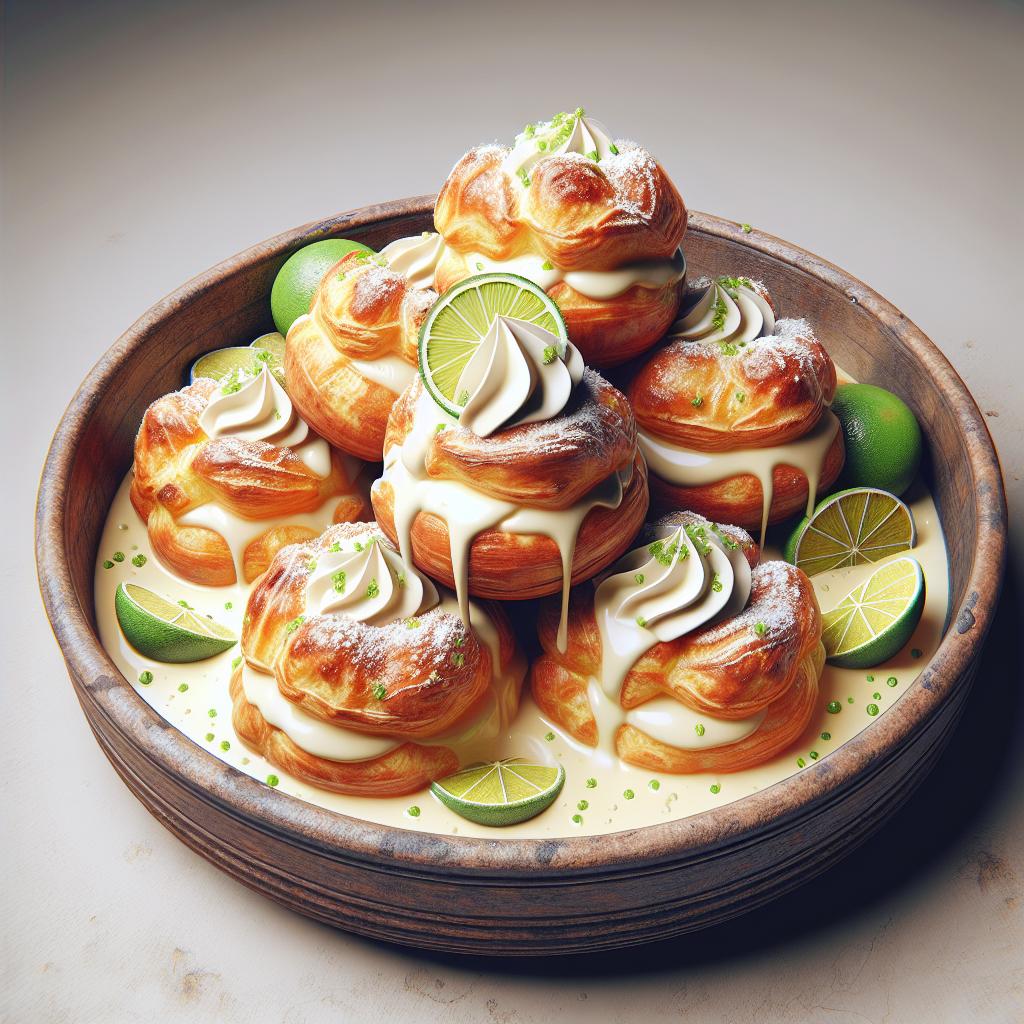 Bignè con crema pastelera al parmesano y lima