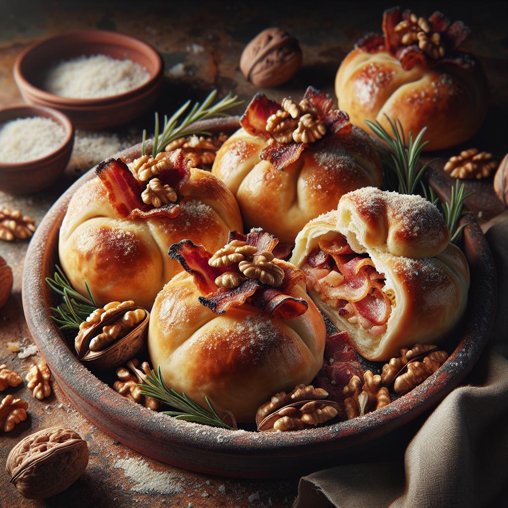 Bignés rústicos con panceta y nueces
