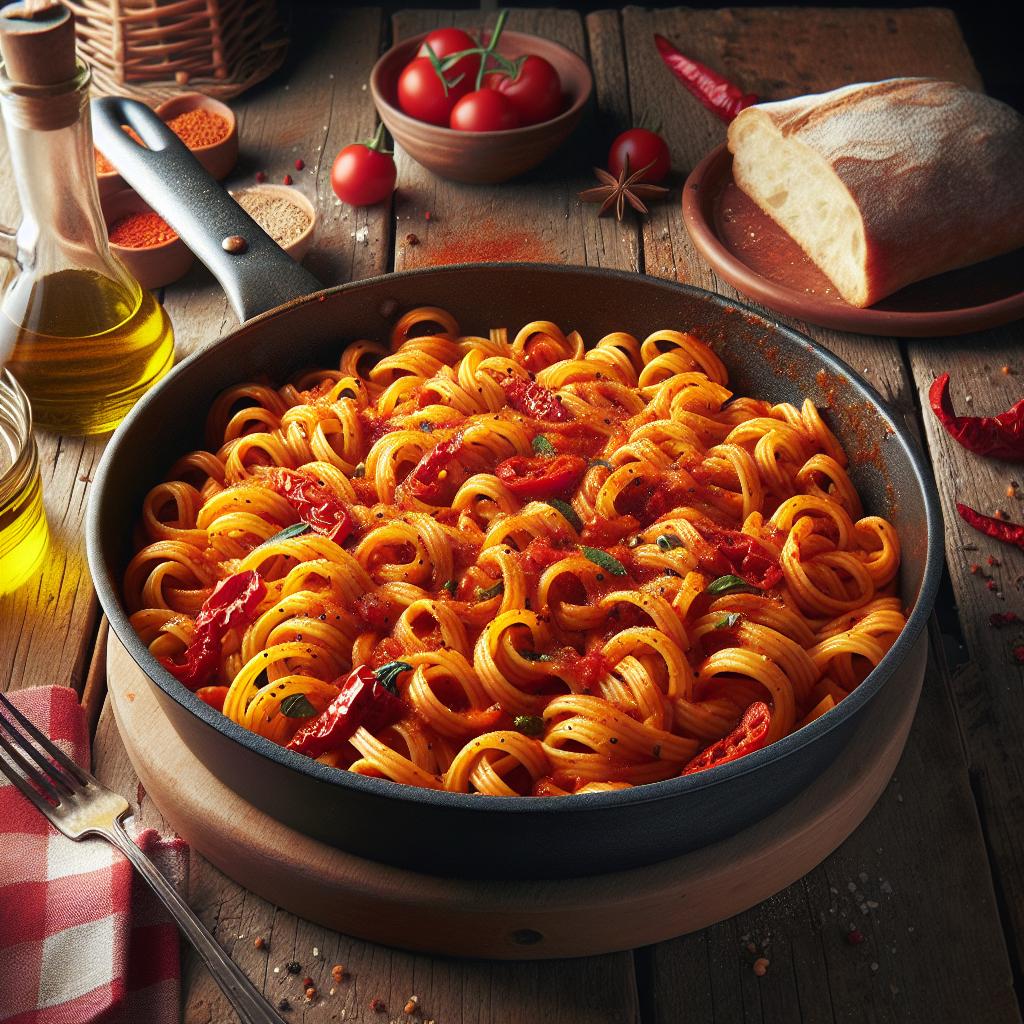 Bigoli en salsa de pimientos rojos
