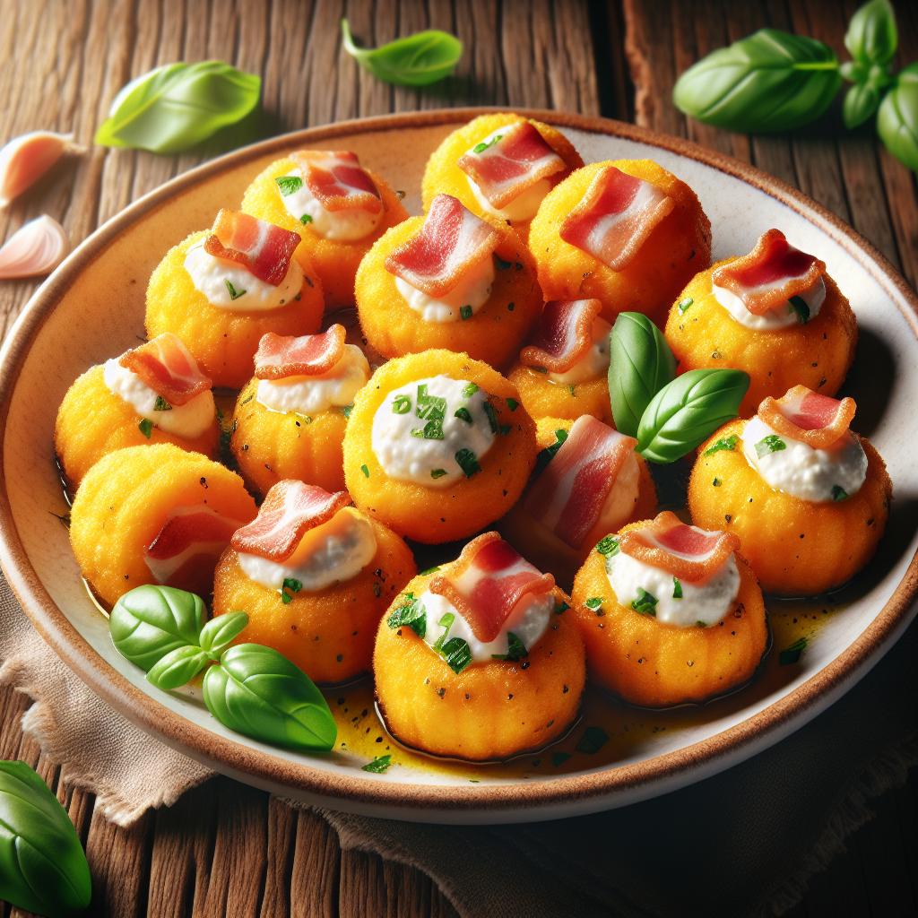 Bocconcini de calabaza, ricotta y speck