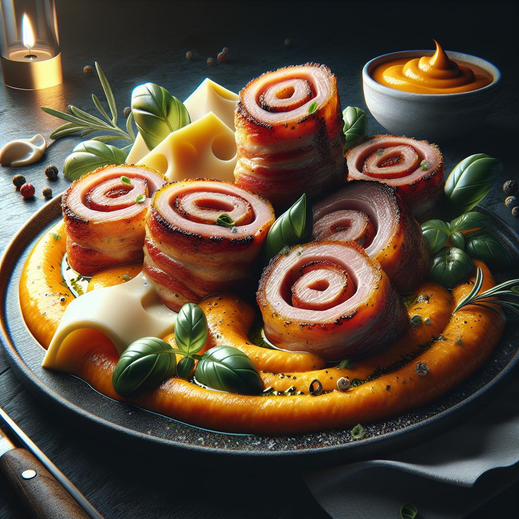 Chuletas de cerdo con crema de calabaza y taleggio