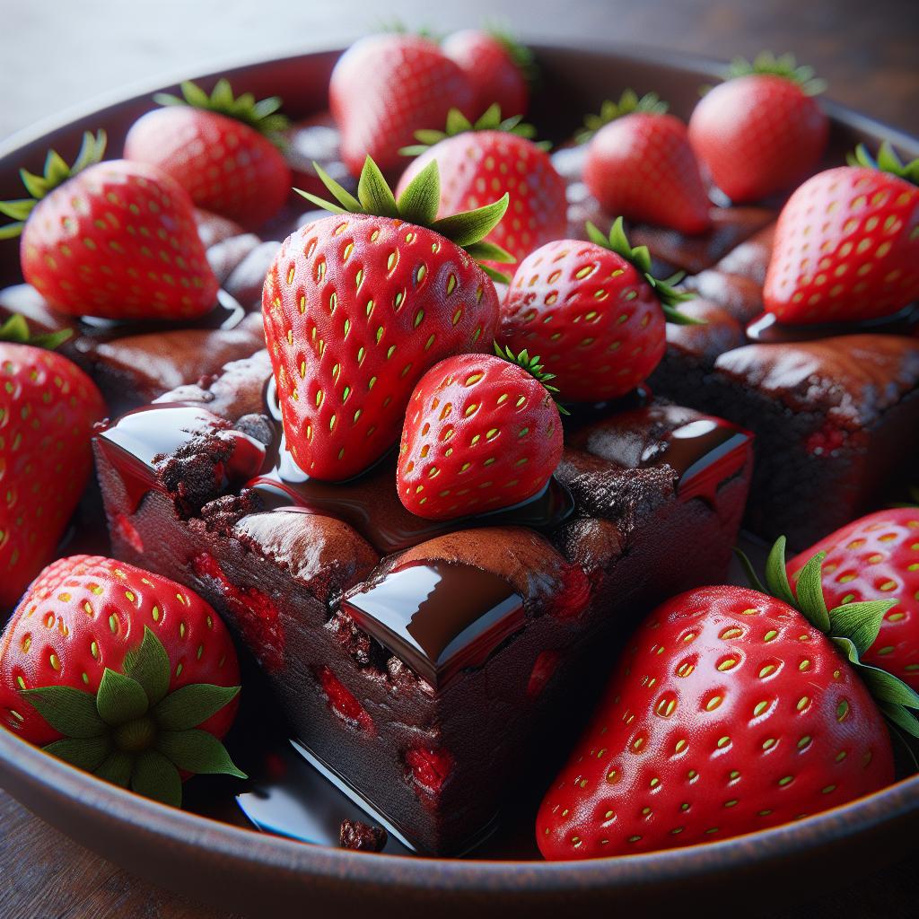 Brownies de chocolate negro y fresas