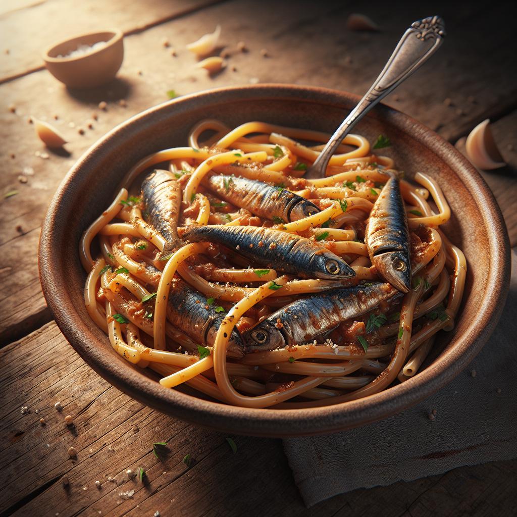 Bucatini con salsa de sardinas