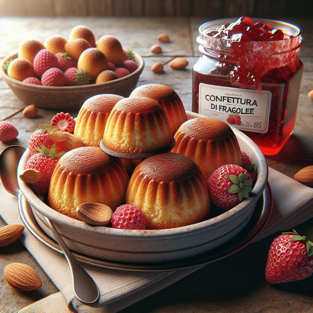 Budines de almendras con mermelada de fresas