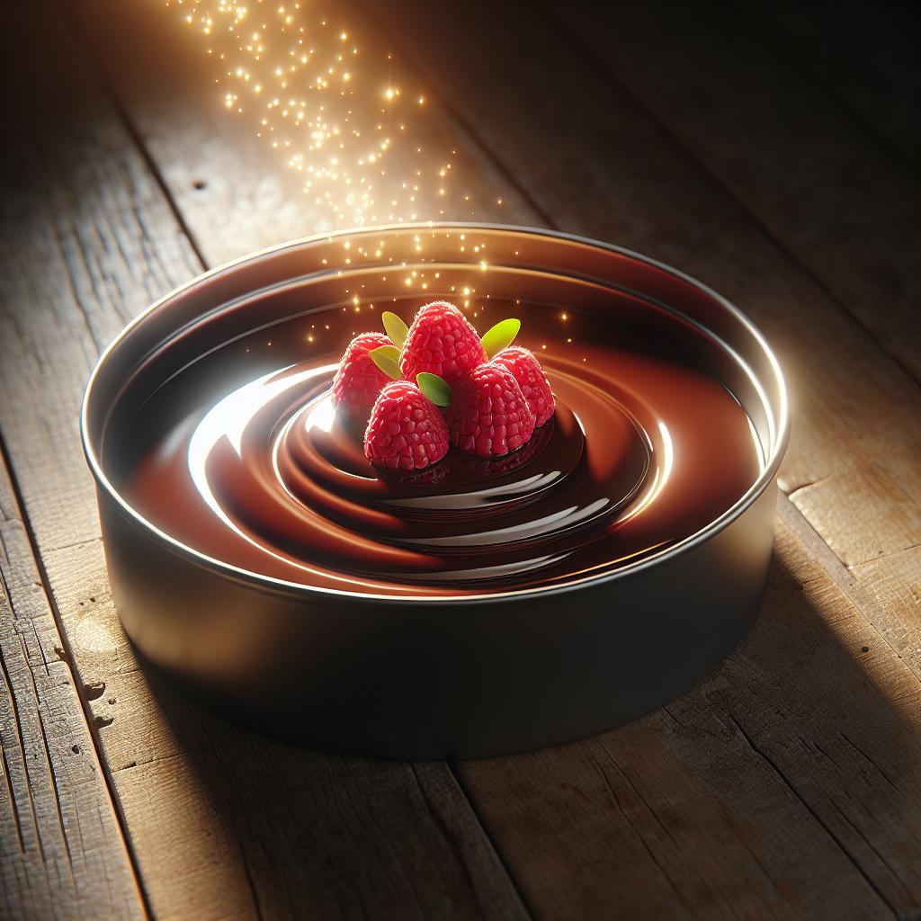 Budín de chocolate y coulis de frambuesas