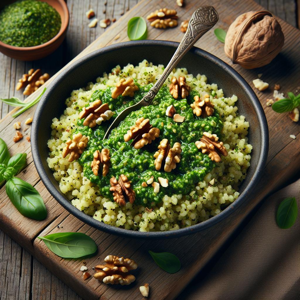 Bulgur con pesto de hierbas frescas y nueces