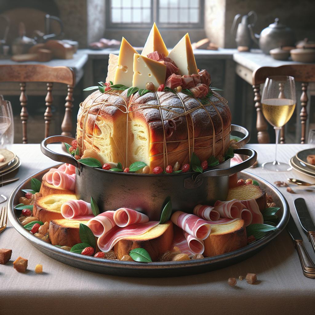 Canapé de panettone con robiola y culatello
