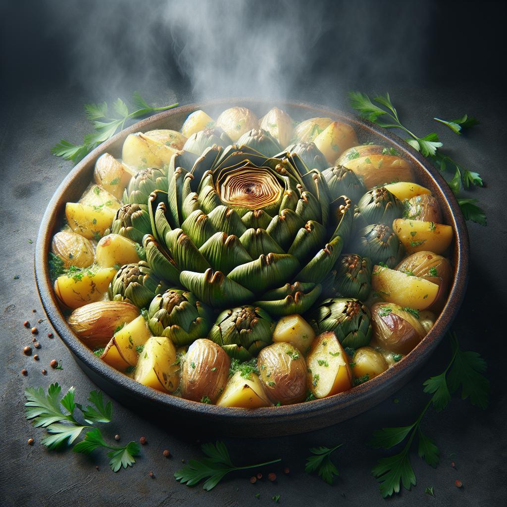 Alcachofas y patatas al horno