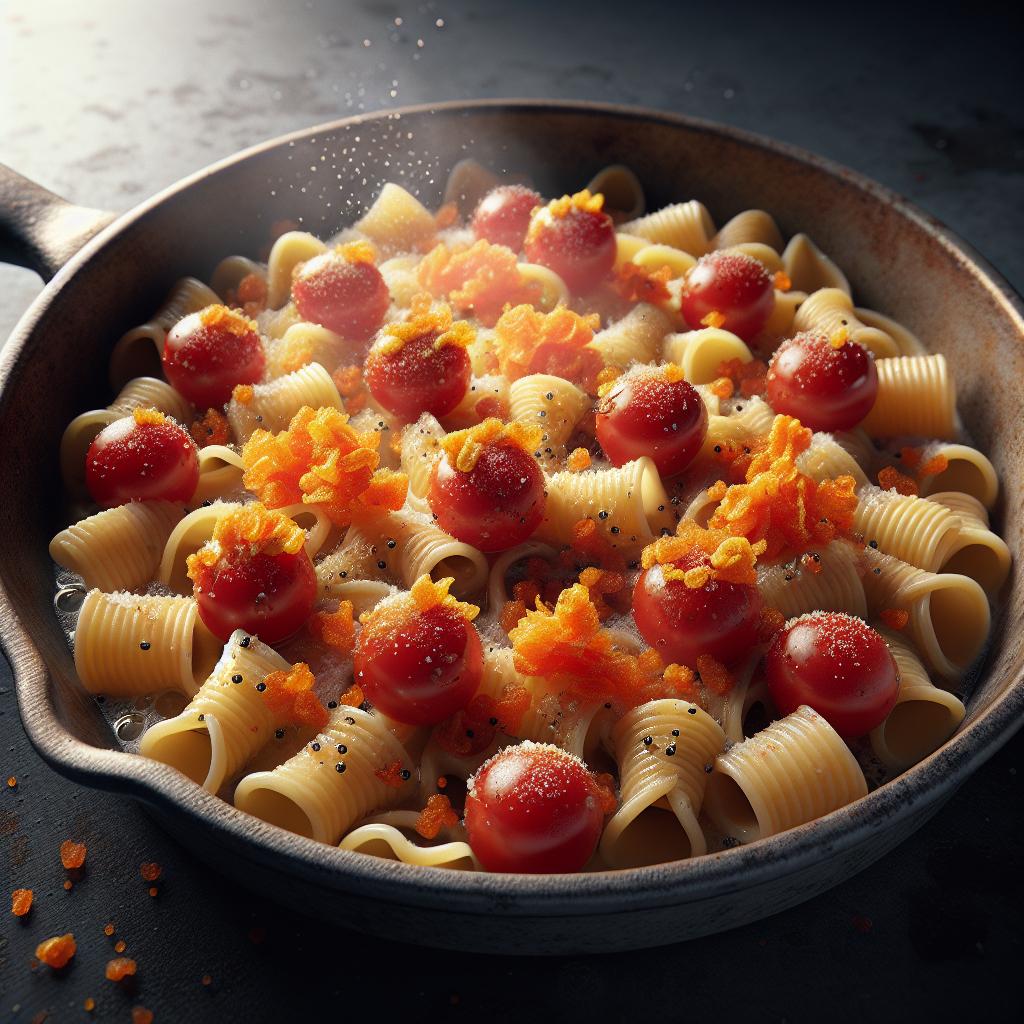 Cavatelli con bottarga y tomates cherry