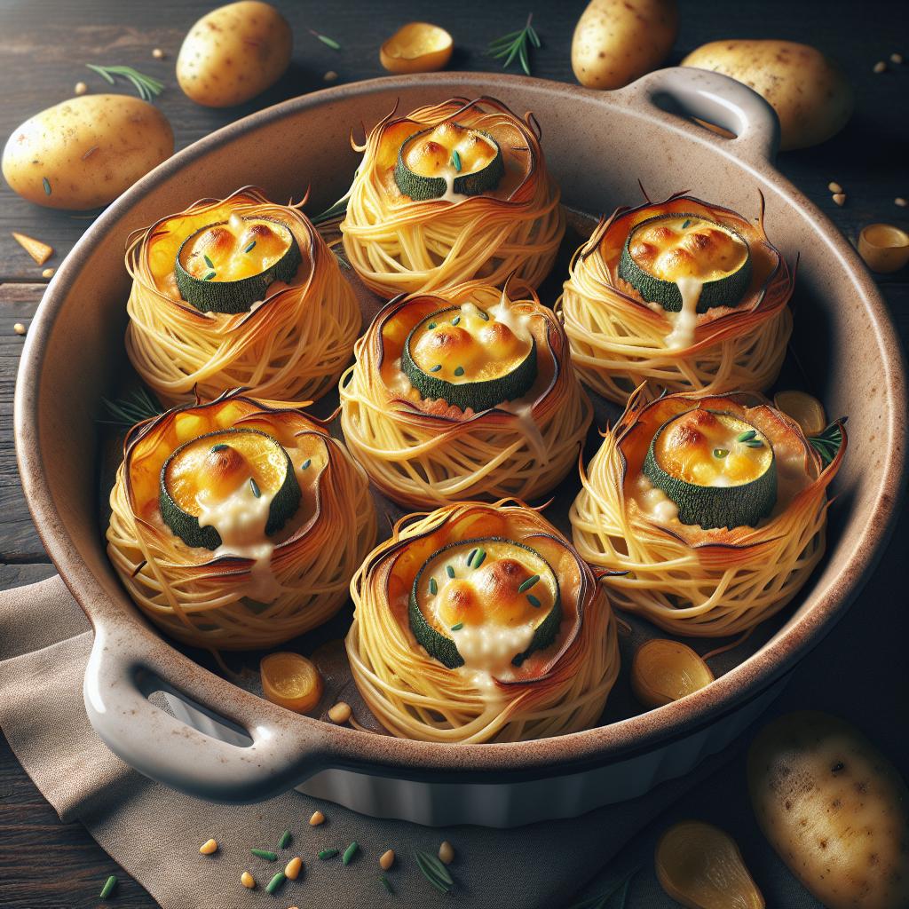Cestitas de patatas con calabacines y queso