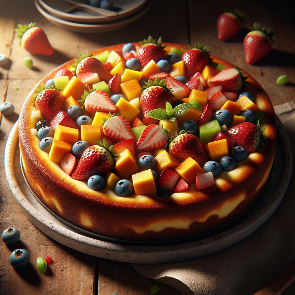 Cheesecake con macedonia de frutas