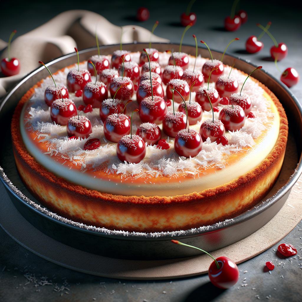 Cheesecake sin gelatina de guindas y coco