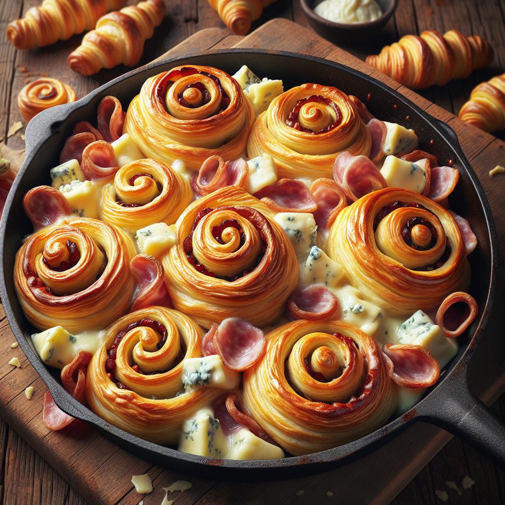 Caracol de hojaldre con gorgonzola y mortadela