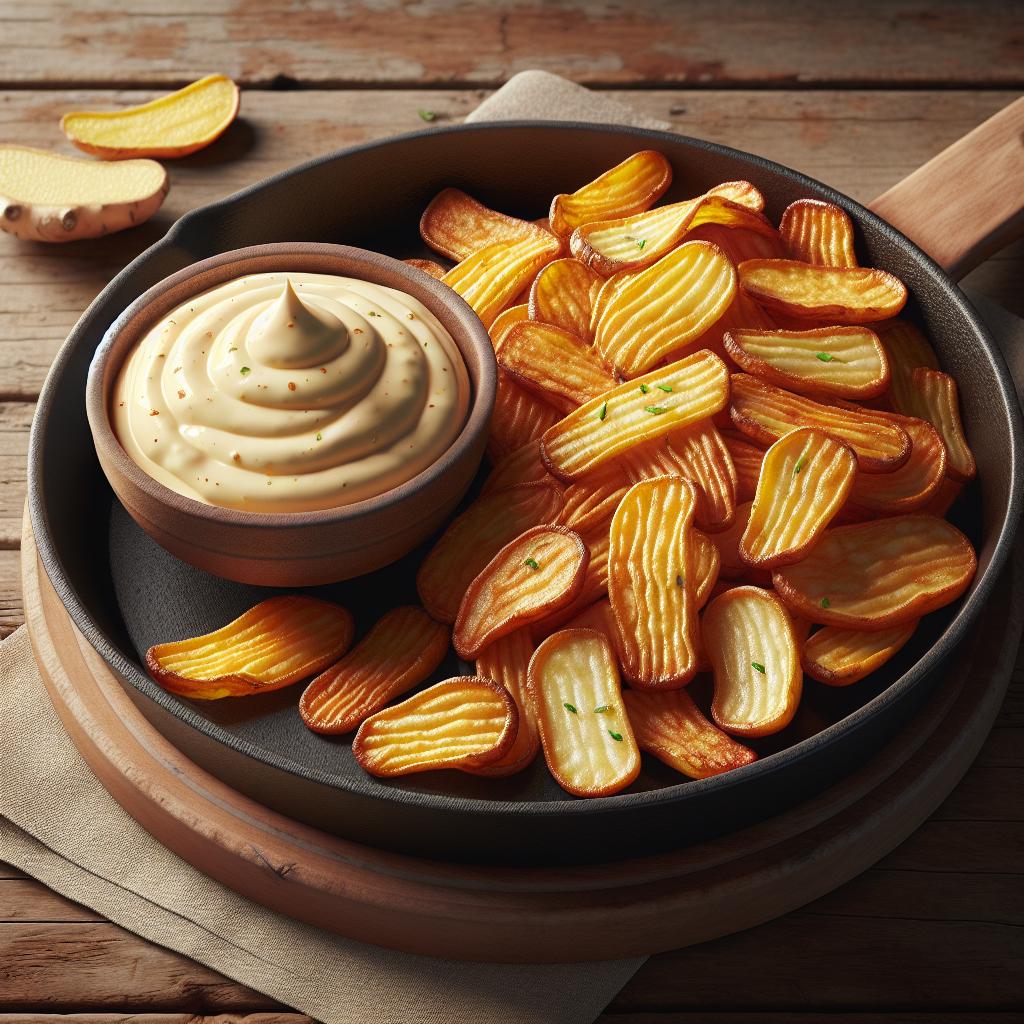 Chips de tubérculos y mayonesa de jengibre