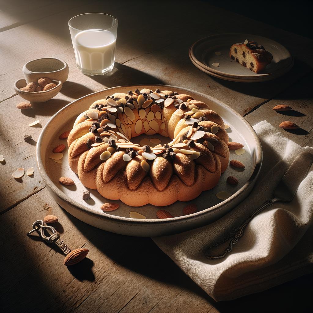 Rosca de almendras y pepitas de chocolate