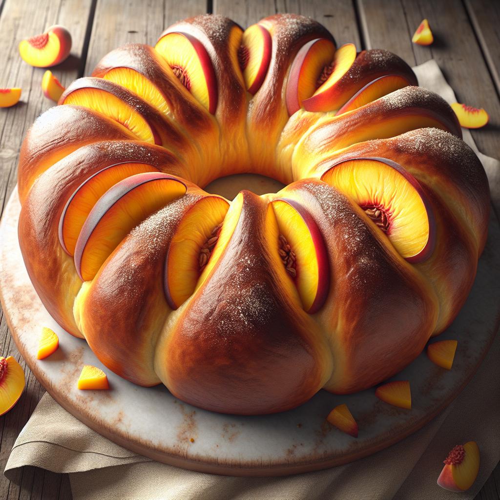 Rosca de pan brioche con melocotones