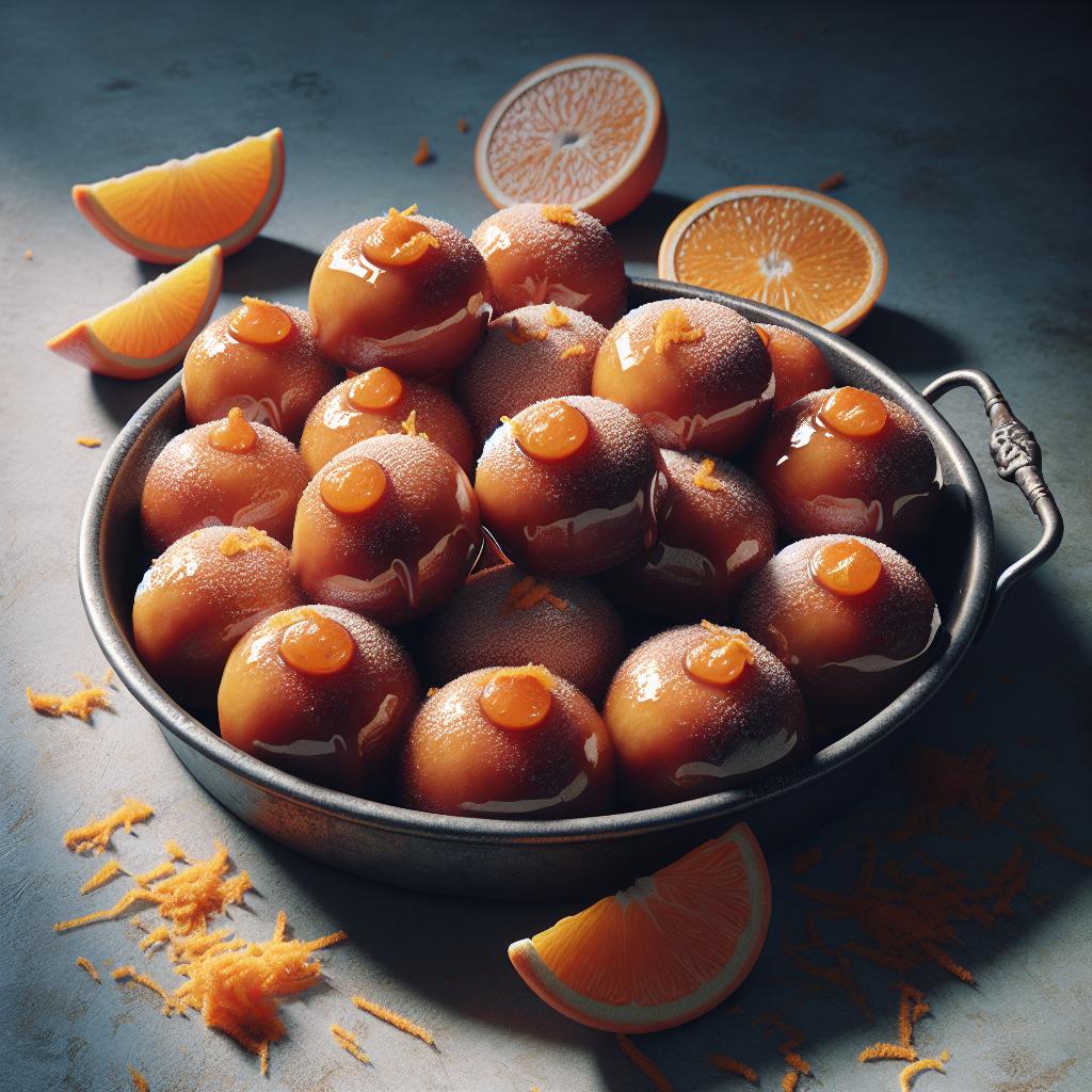 Rosquillas de naranja glaseadas fritas y al horno