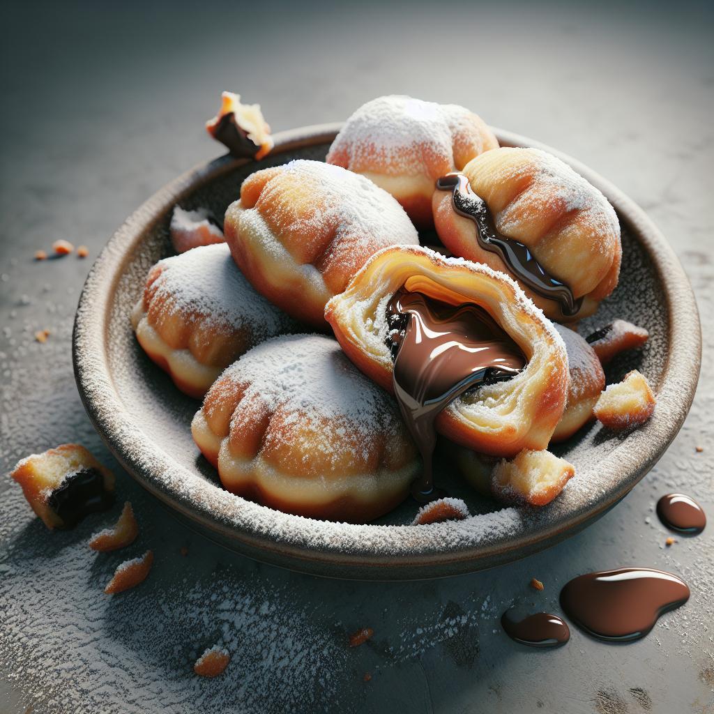 Rosquillas fritas rellenas de crema de chocolate