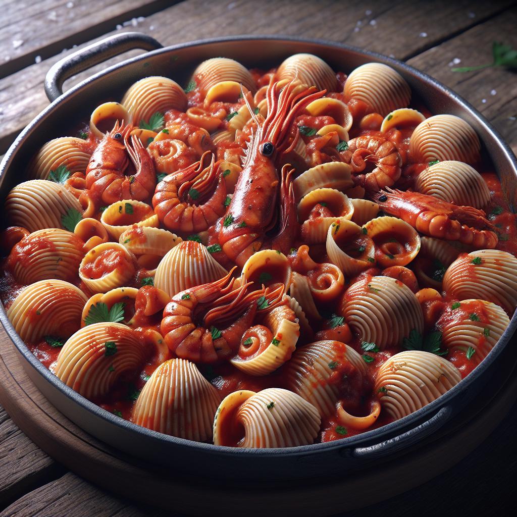 Conchas al sugo de calamares y gambas