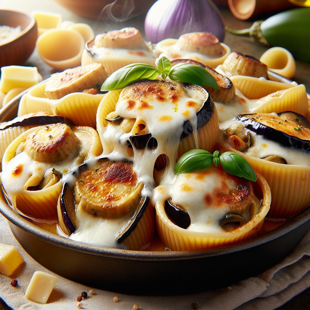 Conchiglioni rellenos de berenjena y mozzarella