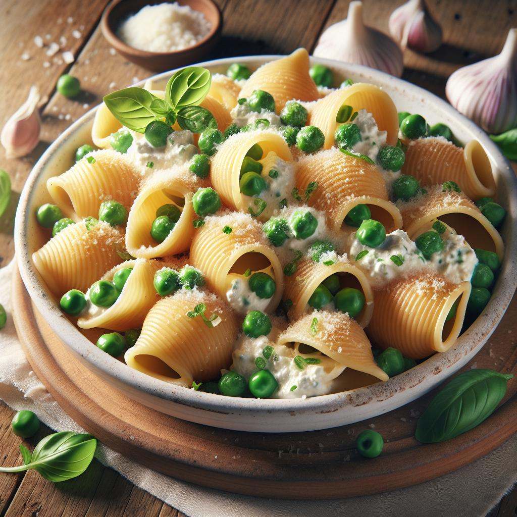 Conchiglioni rellenos de ricotta y guisantes