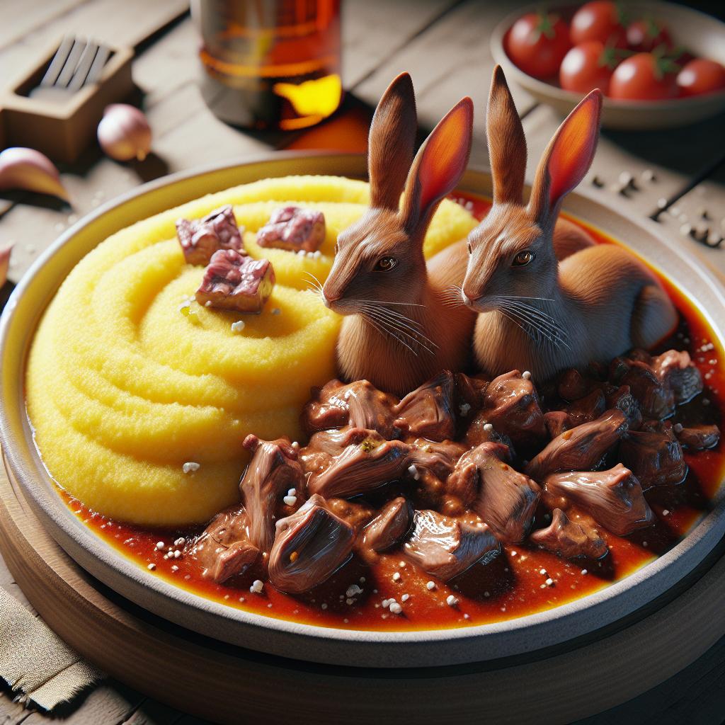 Conejo en salmí con polenta