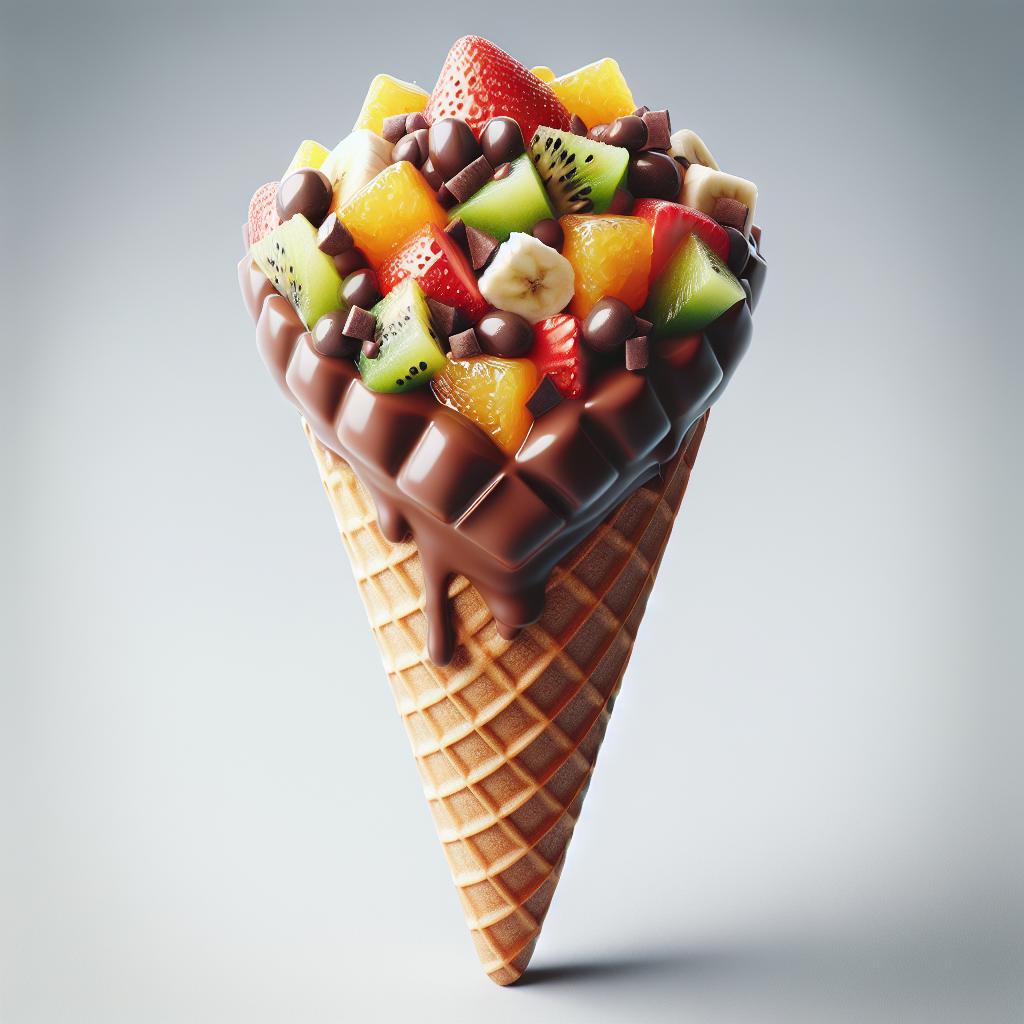 Cono con chocolate relleno de macedonia