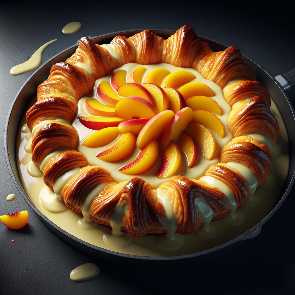 Corona de hojaldre con crema y melocotones