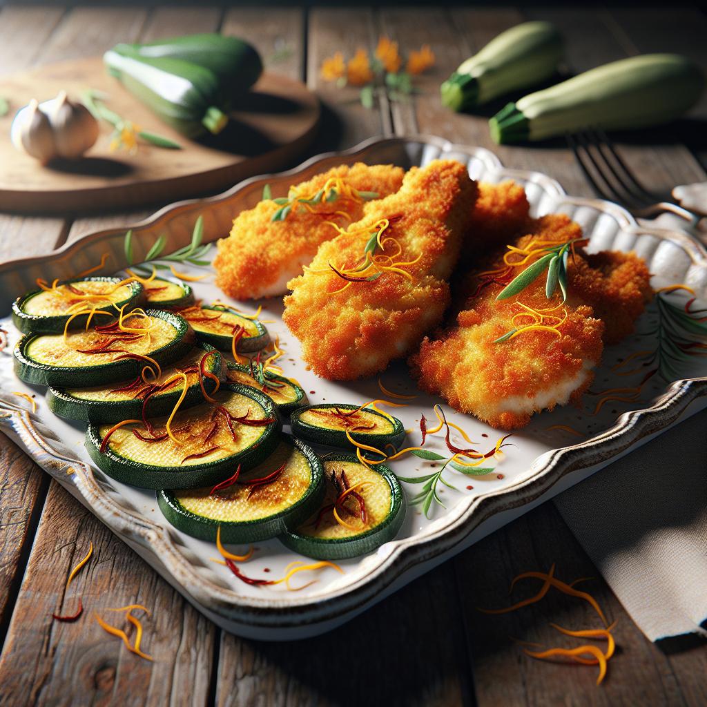 Chuletas de pollo con calabacines al azafrán