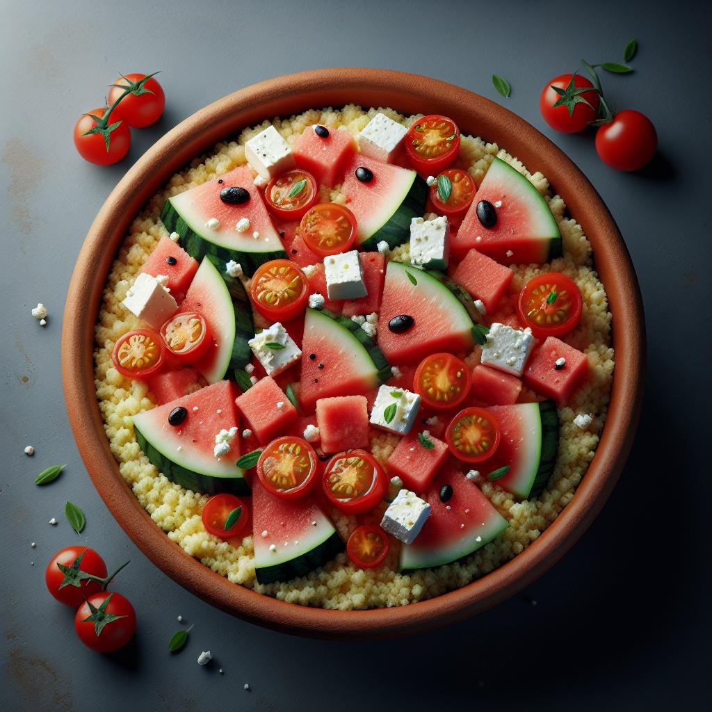 Cuscús con sandía, feta y tomates cherry