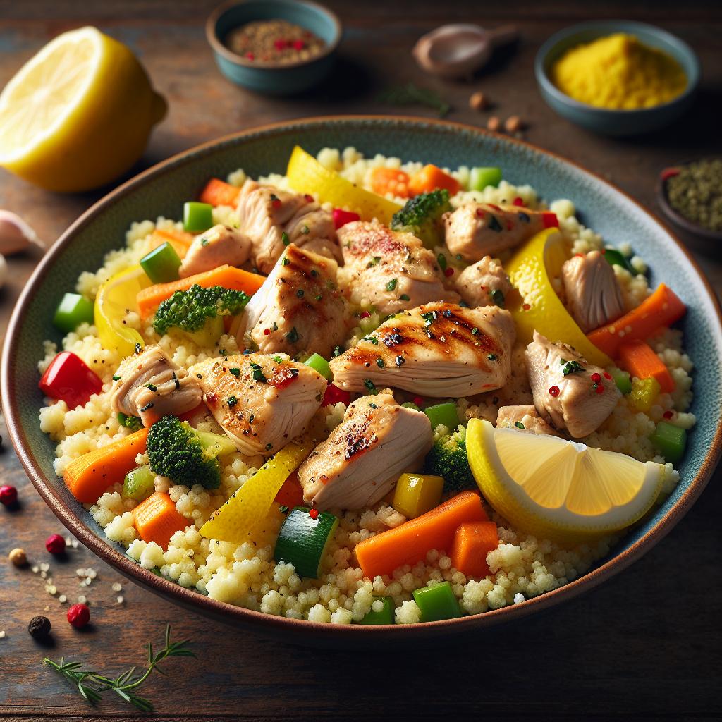 Cuscús con pollo al limón y verduras de temporada