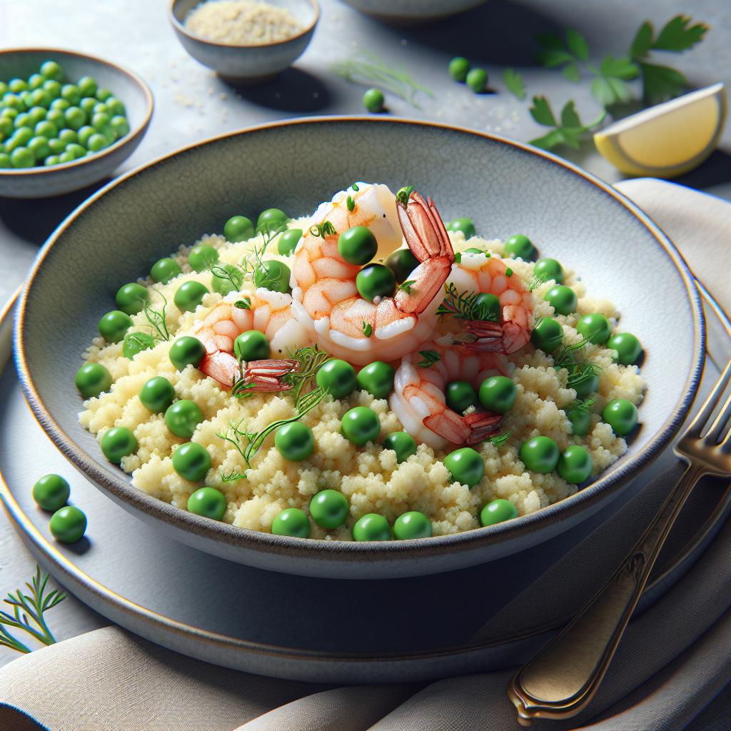 Cuscús con guisantes y gambas
