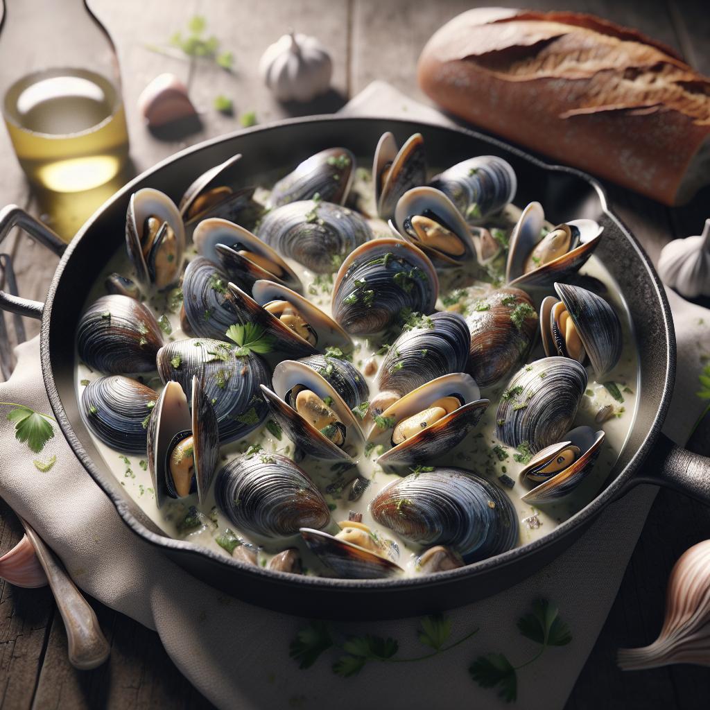 Mejillones en salsa de vino blanco y nata