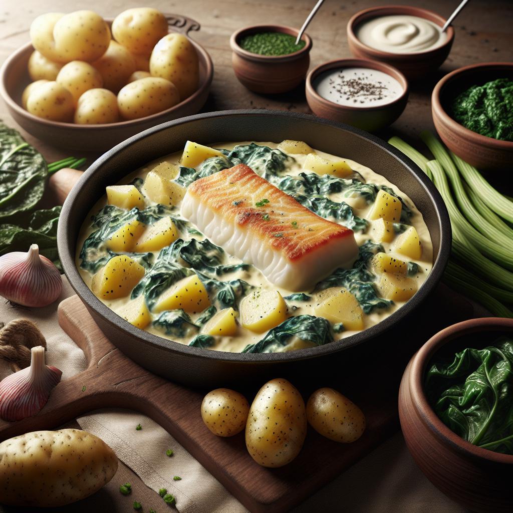 Crema de bacalao, patatas y acelgas