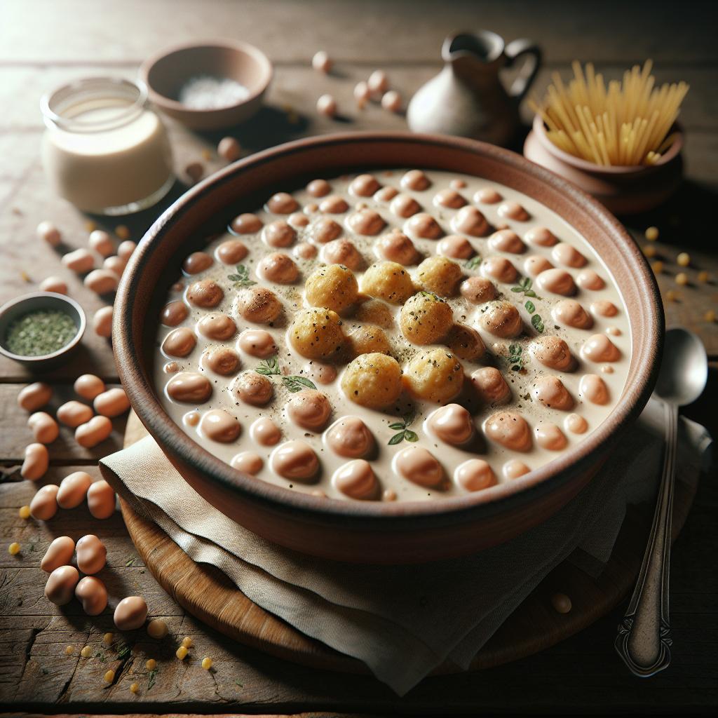 Crema de alubias borlotti y fregula sarda