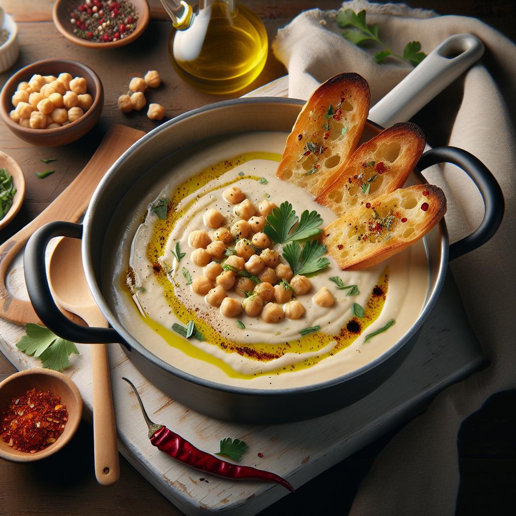 Crema de garbanzos con picatostes especiados