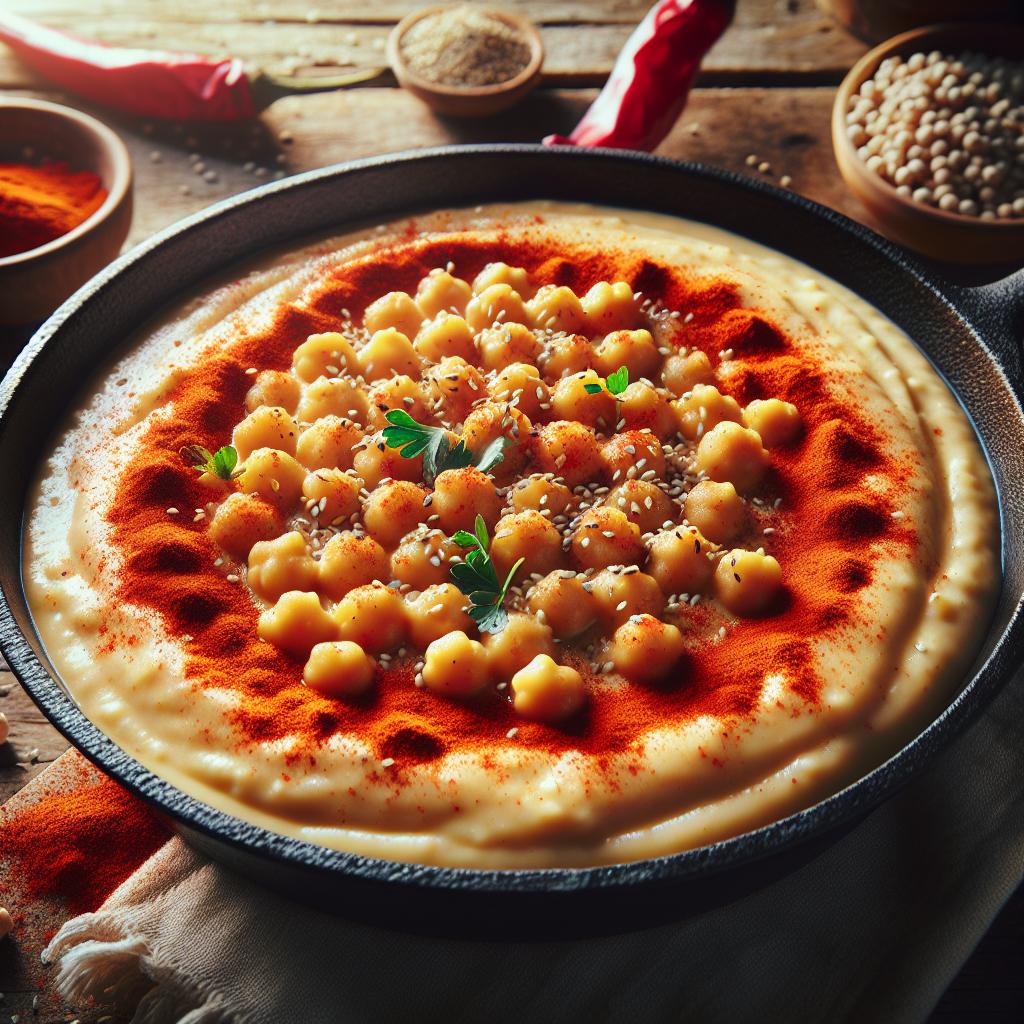 Crema de garbanzos, pimentón y semillas de sésamo