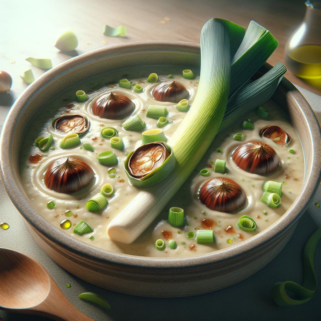 Crema de puerros y castañas