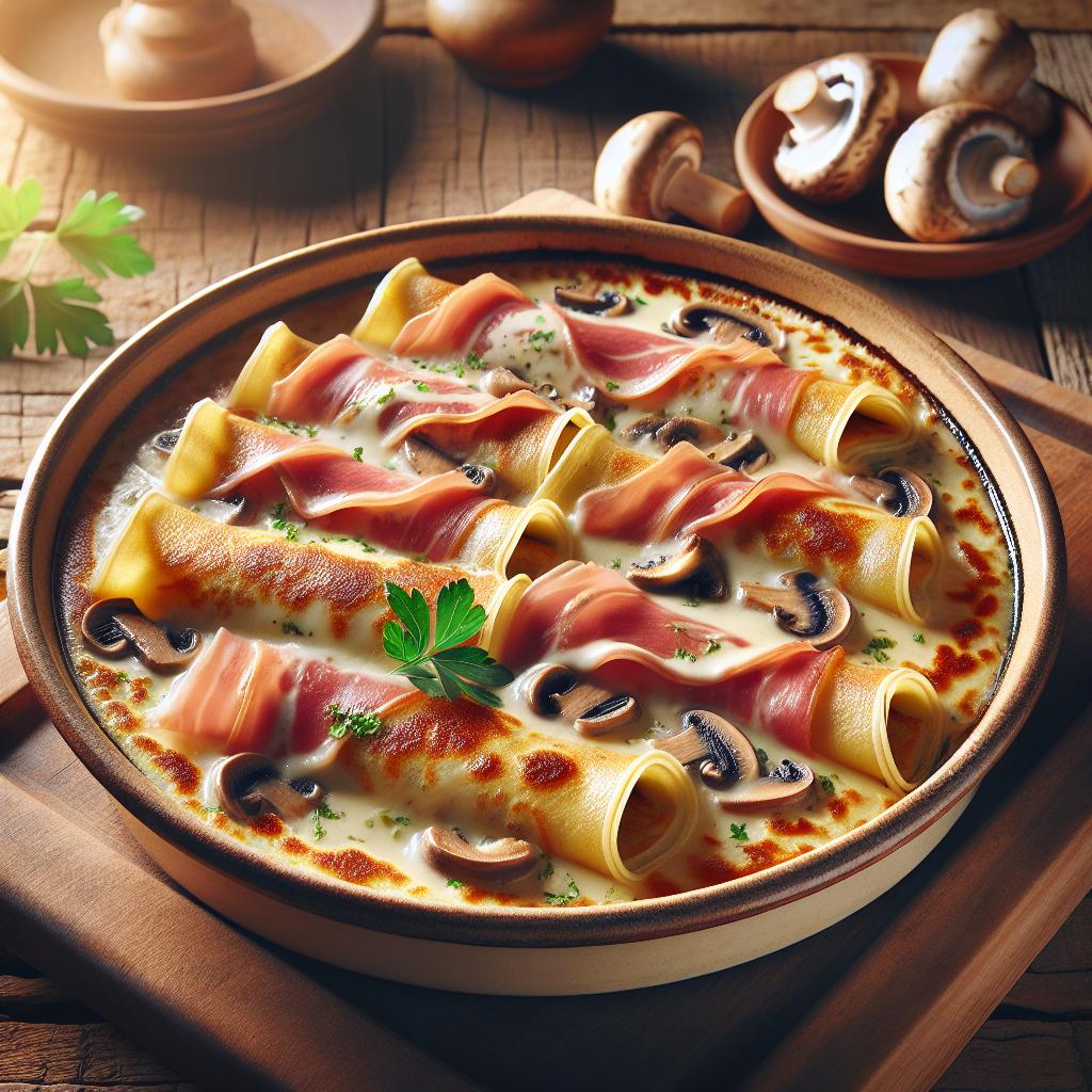 Crespelle de jamón y champiñones