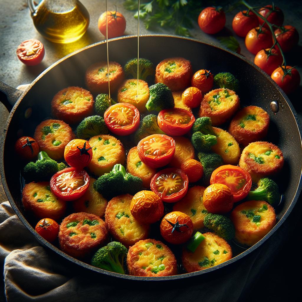 Croquetas de patatas y brócoli con corazón de tomates cherry