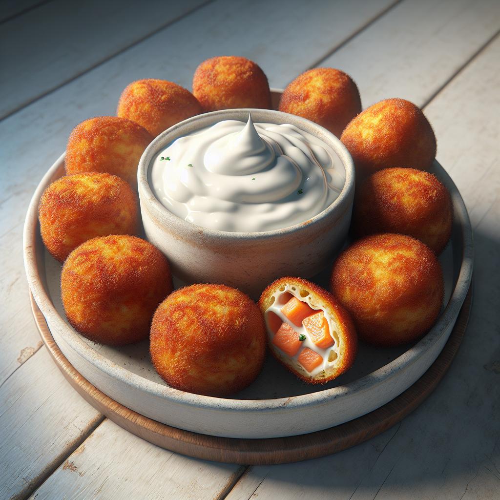 Croquetas de patata y salmón con salsa de yogur