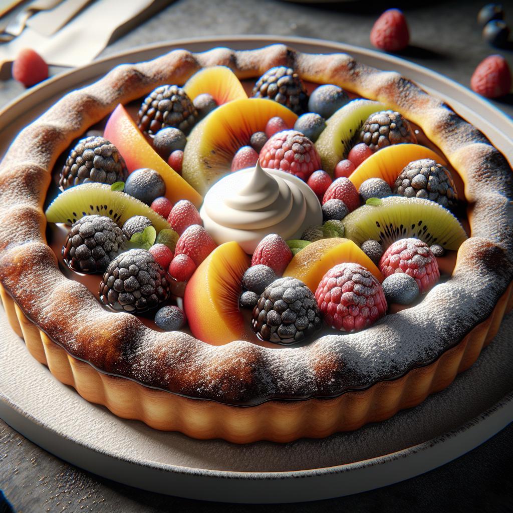 Tarta de chocolate rellena de crema y fruta