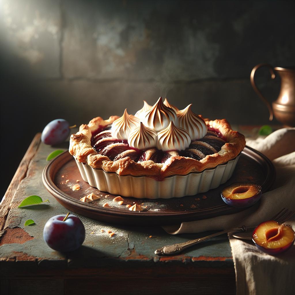 Tarta de ciruelas merengada