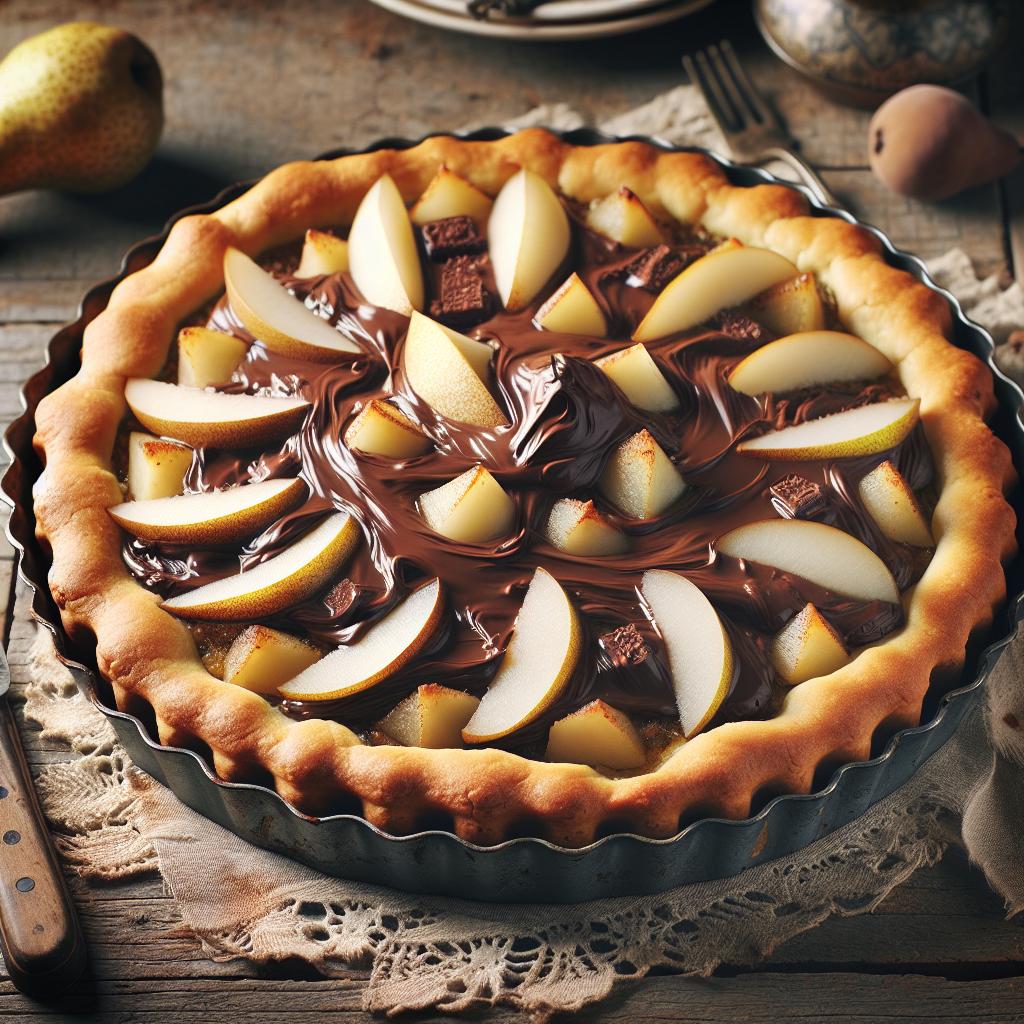 Tarta biscottata con Nocciolata y peras