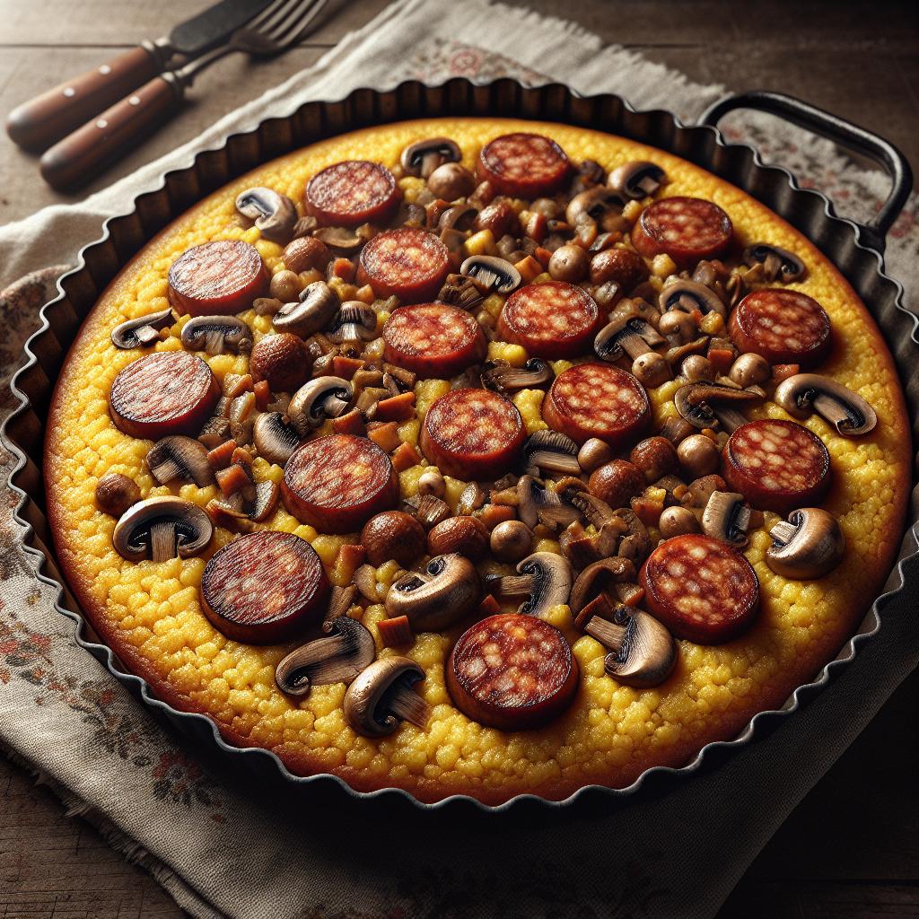 Crostata de polenta con salchicha y setas
