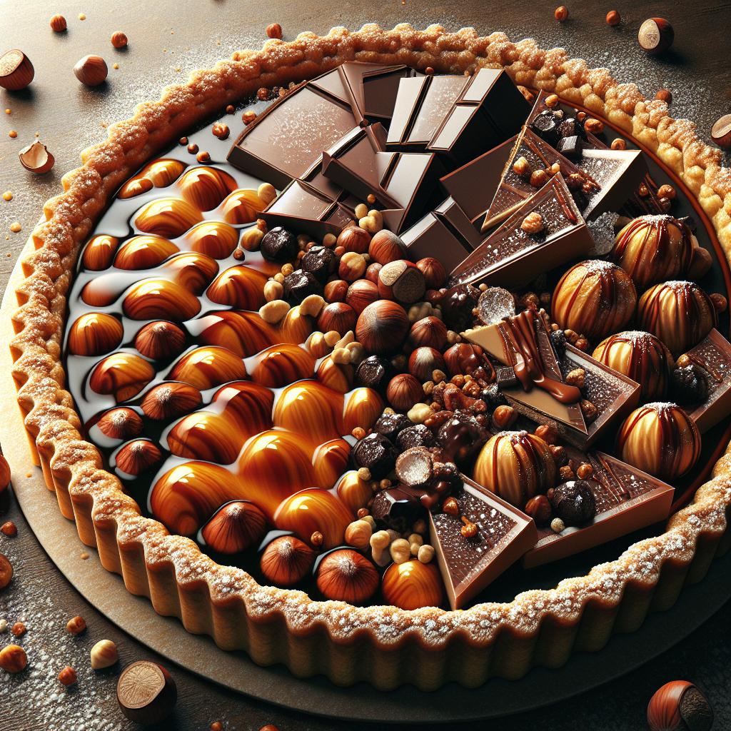 Tarta de avellana, chocolate y caramelo salado