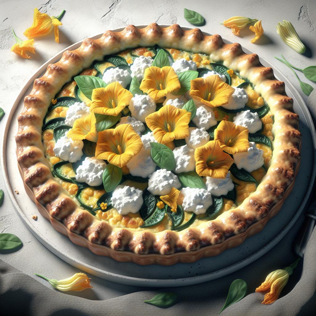 Tarta salada de ricotta y flores de calabacín