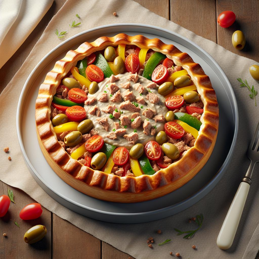 Tarta salada con mousse de atún y verduras